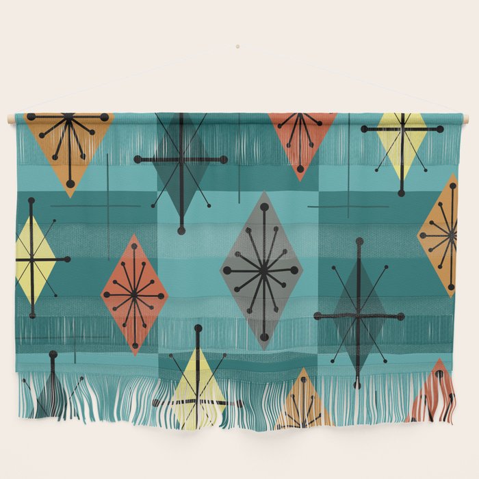Mid Century Modern Starburst Diamonds Turquise & Teal Wall Hanging Gallery Image 1