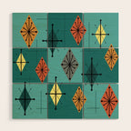 Mid Century Modern Starburst Diamonds Turquise & Teal Wood Wall Art Gallery Image 1