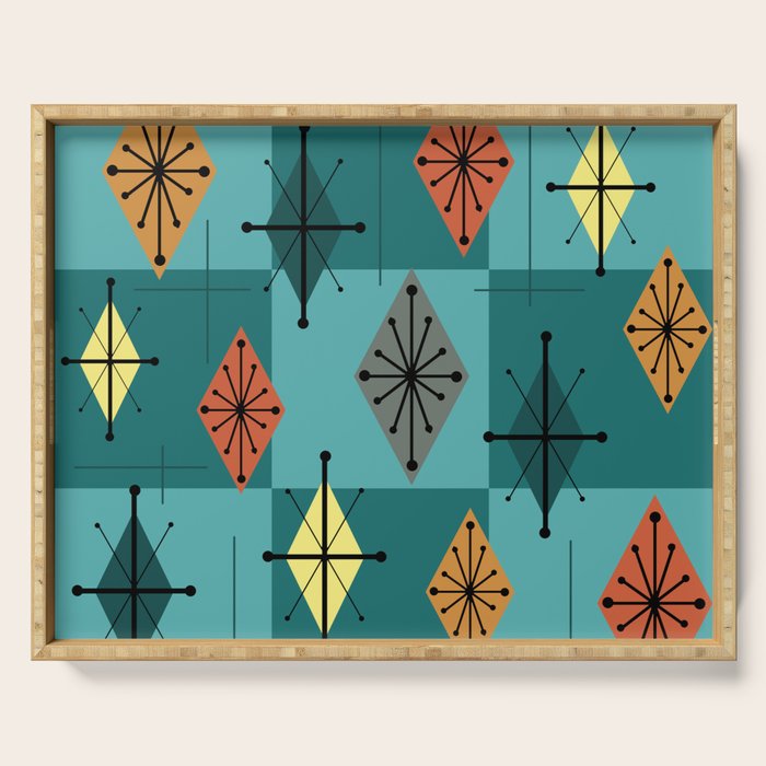 Mid Century Modern Starburst Diamonds Turquise & Teal Serving Tray Gallery Image 1