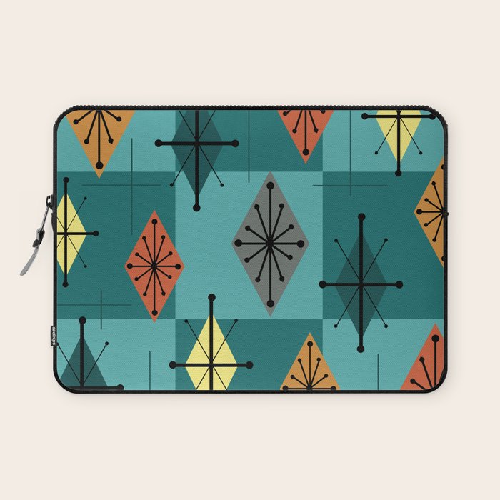 Mid Century Modern Starburst Diamonds Turquise & Teal Laptop Sleeve Gallery Image 1