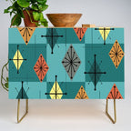 Mid Century Modern Starburst Diamonds Turquise & Teal Credenza Gallery Image 1