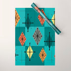 Mid Century Modern Starburst Diamonds Turquise & Teal Wrapping Paper Gallery Image 1