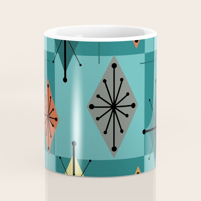 Mid Century Modern Starburst Diamonds Turquise & Teal Coffee Mug Gallery Image 4