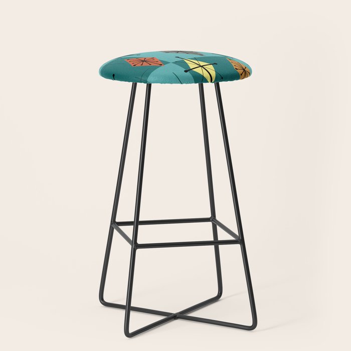 Mid Century Modern Starburst Diamonds Turquise & Teal Stool Gallery Image 1