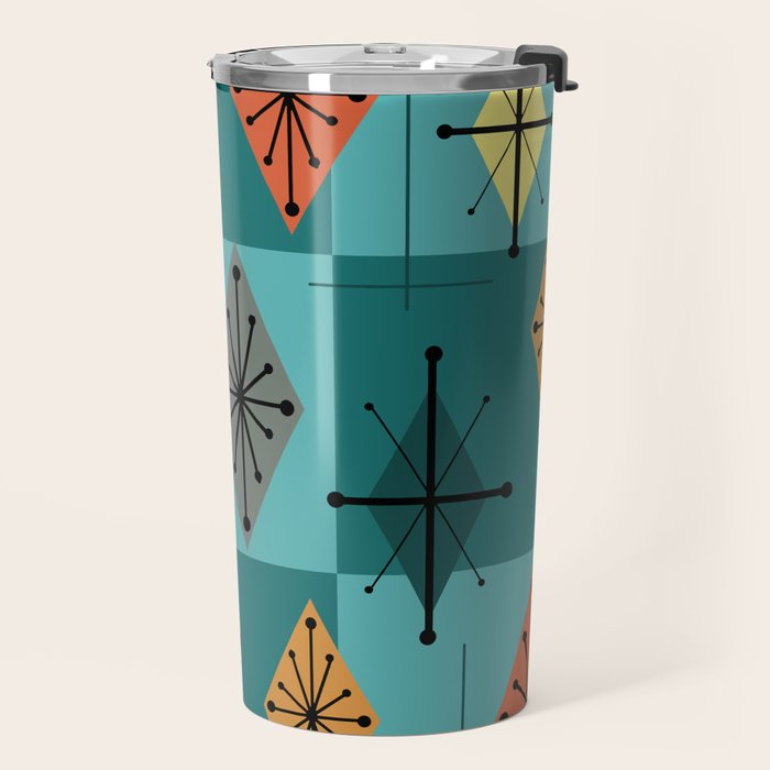 Mid Century Modern Starburst Diamonds Turquise & Teal Travel Mug Gallery Image 2