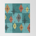Mid Century Modern Starburst Diamonds Turquise & Teal Throw Blanket Gallery Image 2