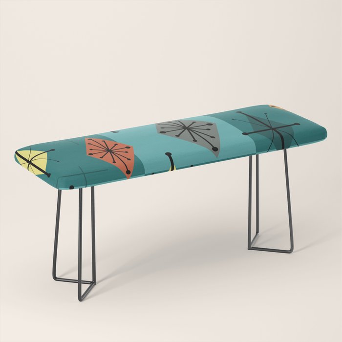 Mid Century Modern Starburst Diamonds Turquise & Teal Bench Gallery Image 1