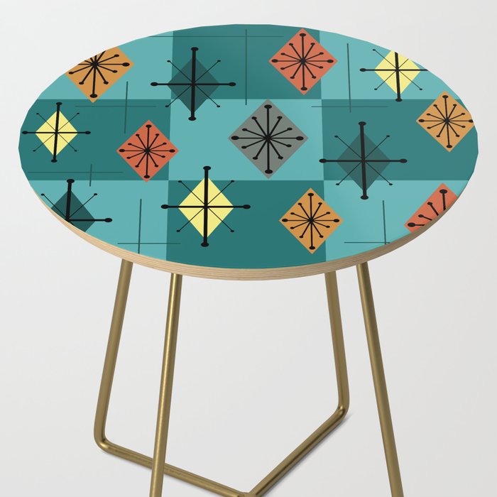 Mid Century Modern Starburst Diamonds Turquise & Teal Side Table Gallery Image 2