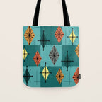 Mid Century Modern Starburst Diamonds Turquise & Teal Tote Bag Gallery Image 1