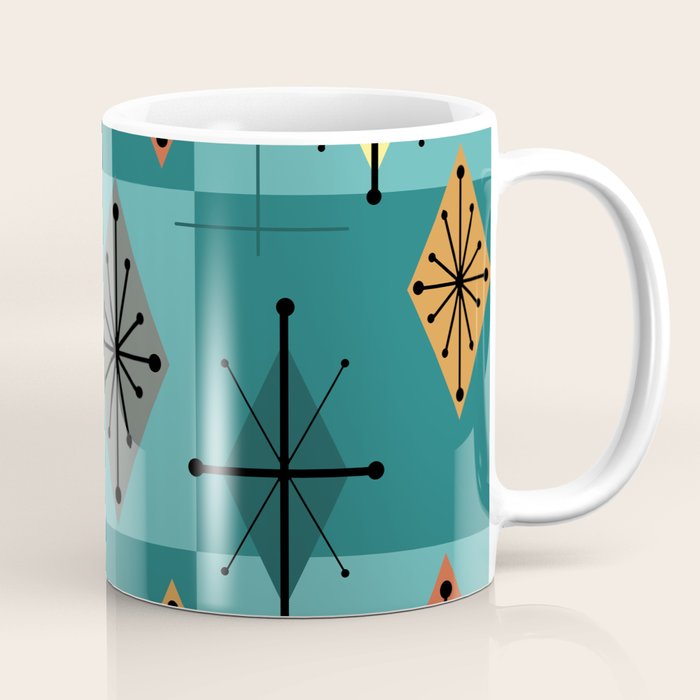 Mid Century Modern Starburst Diamonds Turquise & Teal Coffee Mug Gallery Image 1
