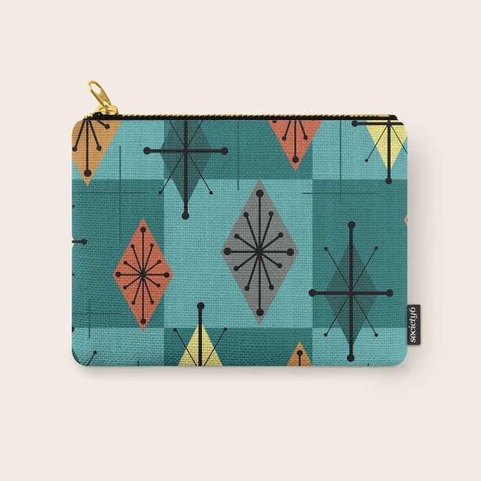 Mid Century Modern Starburst Diamonds Turquise & Teal Carry All Pouch Gallery Image 1