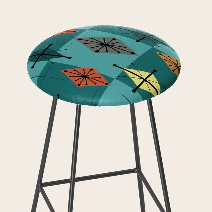 Mid Century Modern Starburst Diamonds Turquise & Teal Stool Gallery Image 2
