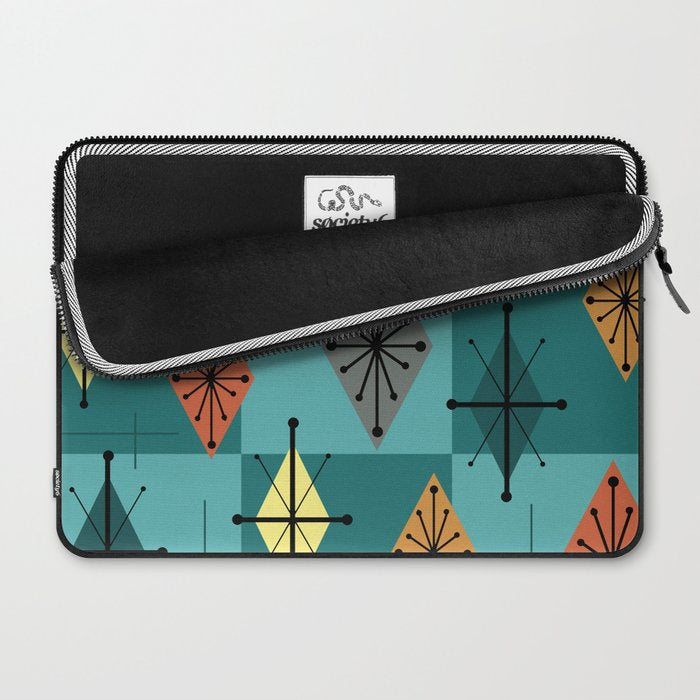 Mid Century Modern Starburst Diamonds Turquise & Teal Laptop Sleeve Gallery Image 2