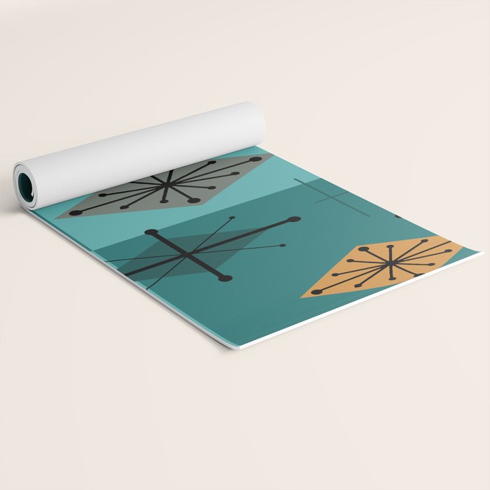 Mid Century Modern Starburst Diamonds Turquise & Teal Yoga Mat Gallery Image 2