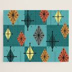 Mid Century Modern Starburst Diamonds Turquise & Teal Jigsaw Puzzle Gallery Image 1
