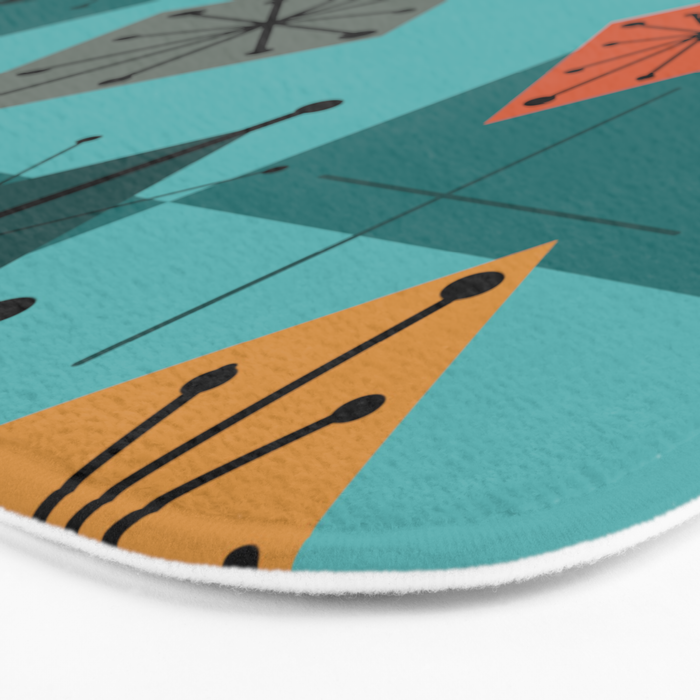 Mid Century Modern Starburst Diamonds Turquise & Teal Bath Mat Gallery Image 3