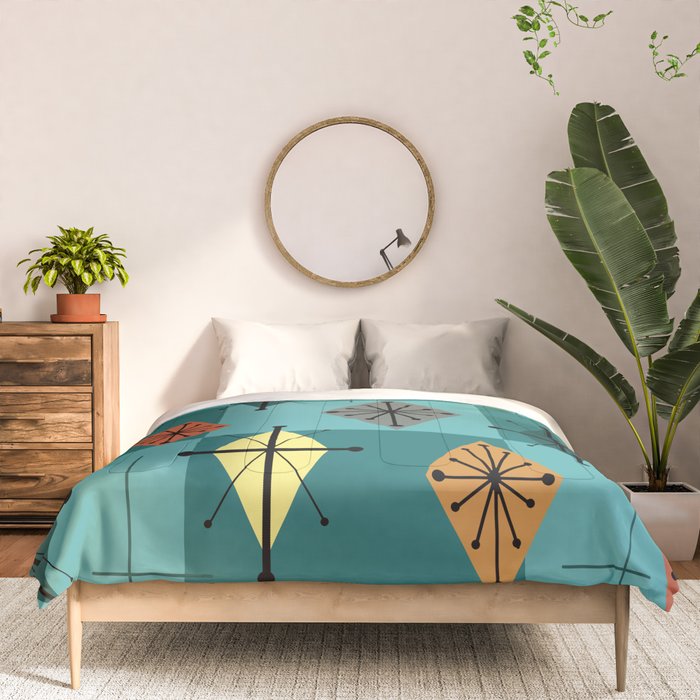 Mid Century Modern Starburst Diamonds Turquise & Teal Comforter Gallery Image 3