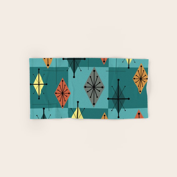 Mid Century Modern Starburst Diamonds Turquise & Teal Bath Towel Gallery Image 1