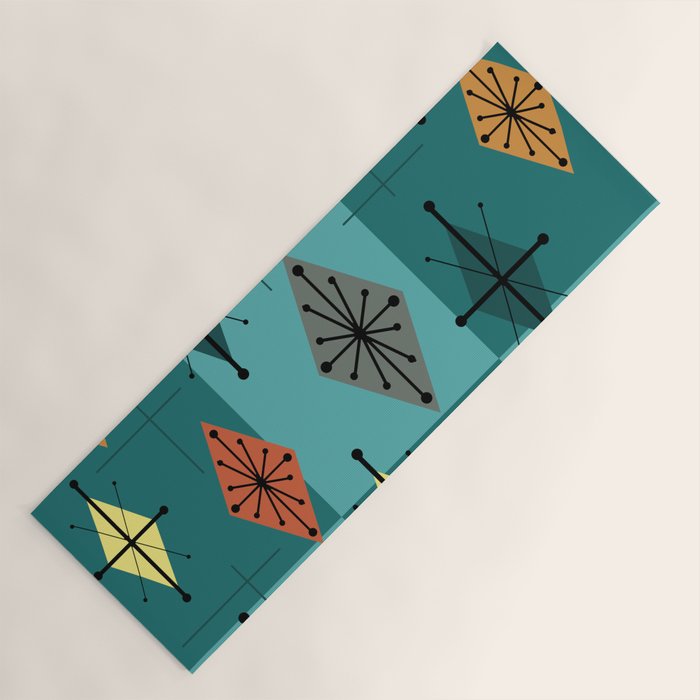 Mid Century Modern Starburst Diamonds Turquise & Teal Yoga Mat Gallery Image 1