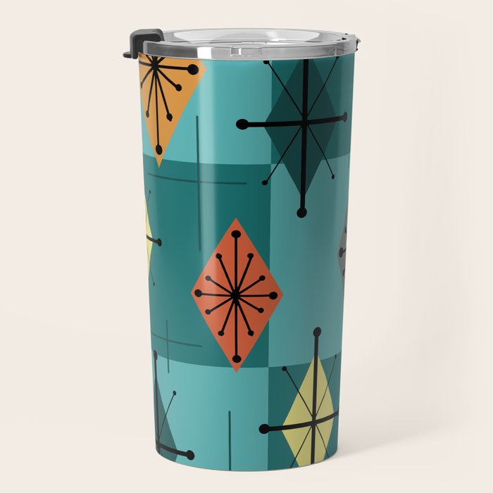 Mid Century Modern Starburst Diamonds Turquise & Teal Travel Mug Gallery Image 3