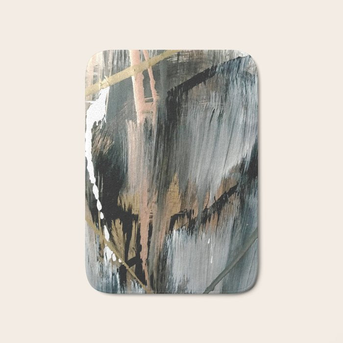 01025: a neutral abstract in gold, black, and white Bath Mat Gallery Image 1