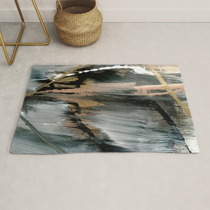 01025: a neutral abstract in gold, black, and white Rug Gallery Image 1