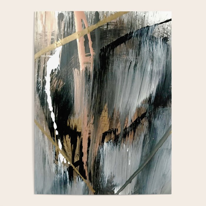 01025: a neutral abstract in gold, black, and white Poster Gallery Image 4