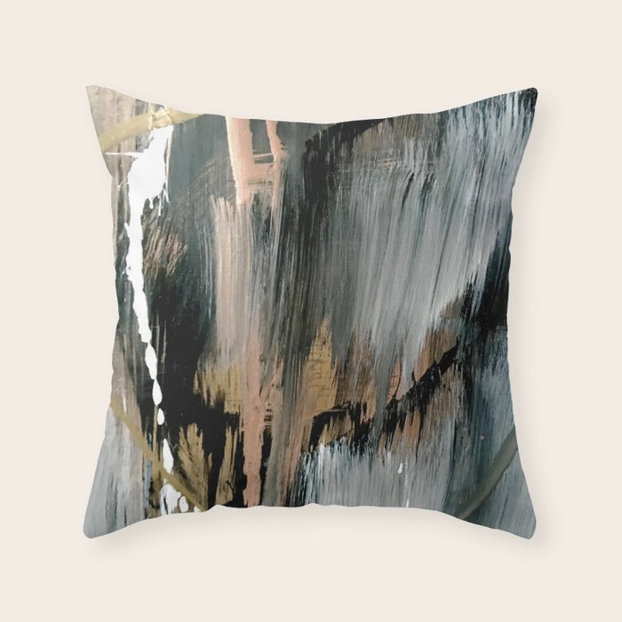 01025: a neutral abstract in gold, black, and white Throw Pillow Gallery Image 6