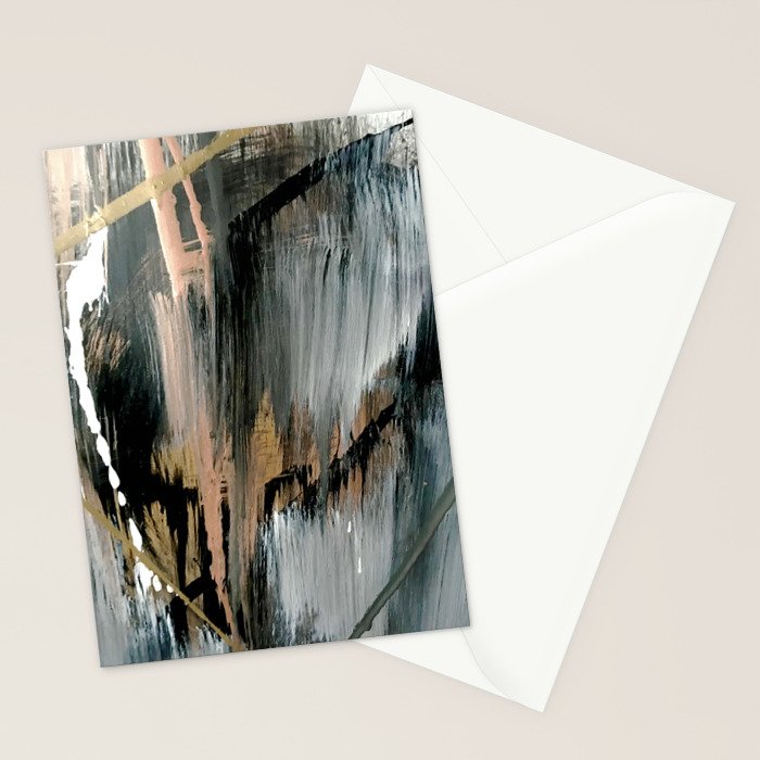01025: a neutral abstract in gold, black, and white Stationery Card Gallery Image 2