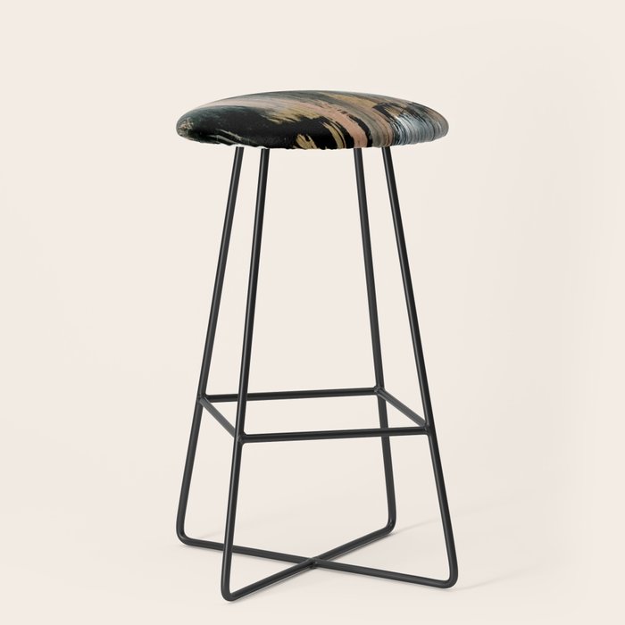 01025: a neutral abstract in gold, black, and white Stool Gallery Image 1