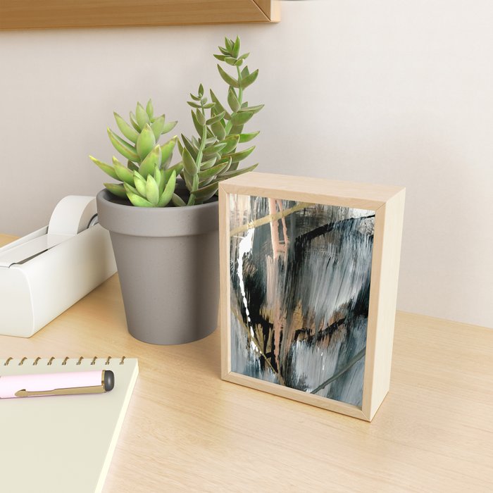 01025: a neutral abstract in gold, black, and white Mini Art Print Gallery Image 2