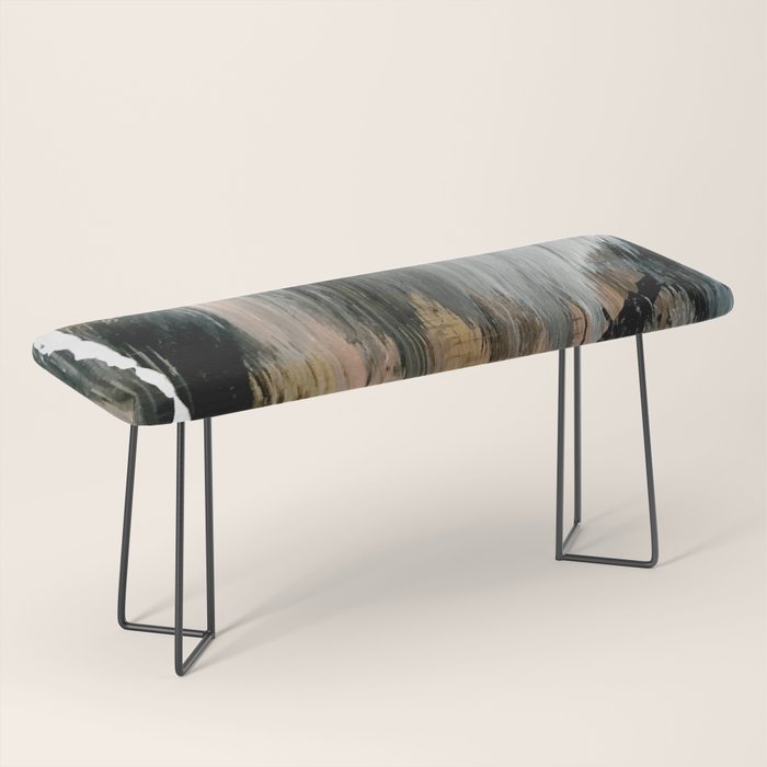 01025: a neutral abstract in gold, black, and white Bench Gallery Image 1