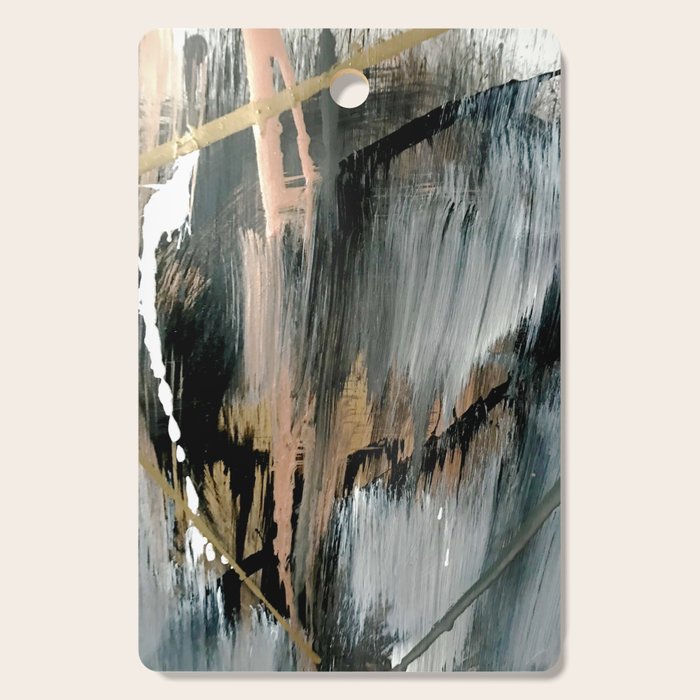 01025: a neutral abstract in gold, black, and white Cutting Board Gallery Image 1