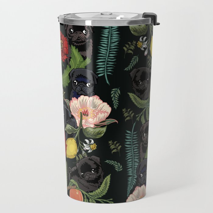 Botanical and Black Pugs Travel Mug Gallery Image 2