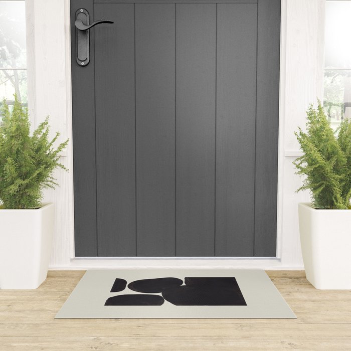 Black & White Minimalist Abstract Shapes Patterns Black Ink Painting Welcome Mat Gallery Image 3