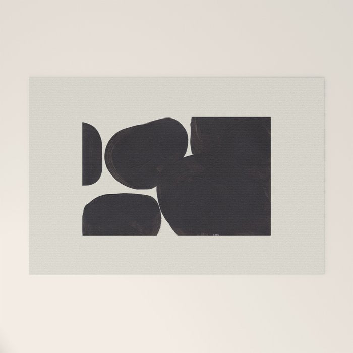 Black & White Minimalist Abstract Shapes Patterns Black Ink Painting Welcome Mat Gallery Image 1