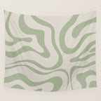 Liquid Swirl Abstract Pattern in Almond and Sage Green Wall Tapestry Gallery Image 4