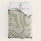 Liquid Swirl Abstract Pattern in Almond and Sage Green Duvet Cover Gallery Image 6