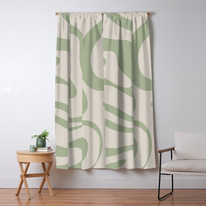 Liquid Swirl Abstract Pattern in Almond and Sage Green Window Curtain Gallery Image 5