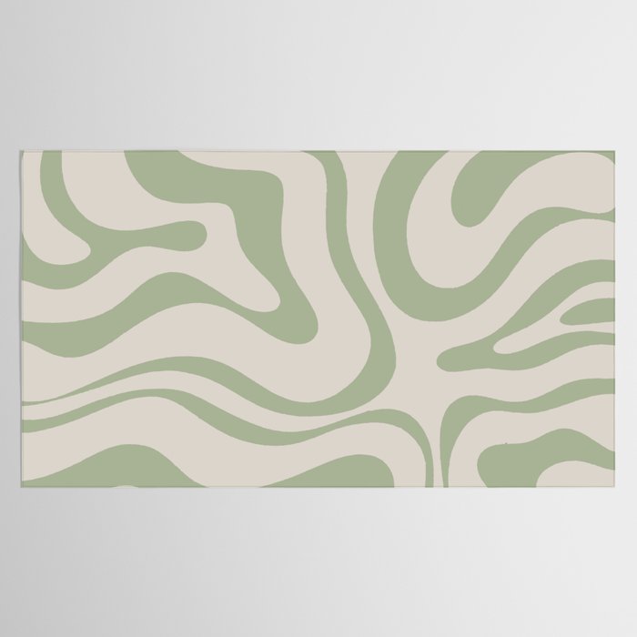 Liquid Swirl Abstract Pattern in Almond and Sage Green Tablecloth Gallery Image 2