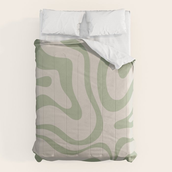 Liquid Swirl Abstract Pattern in Almond and Sage Green Comforter Gallery Image 6