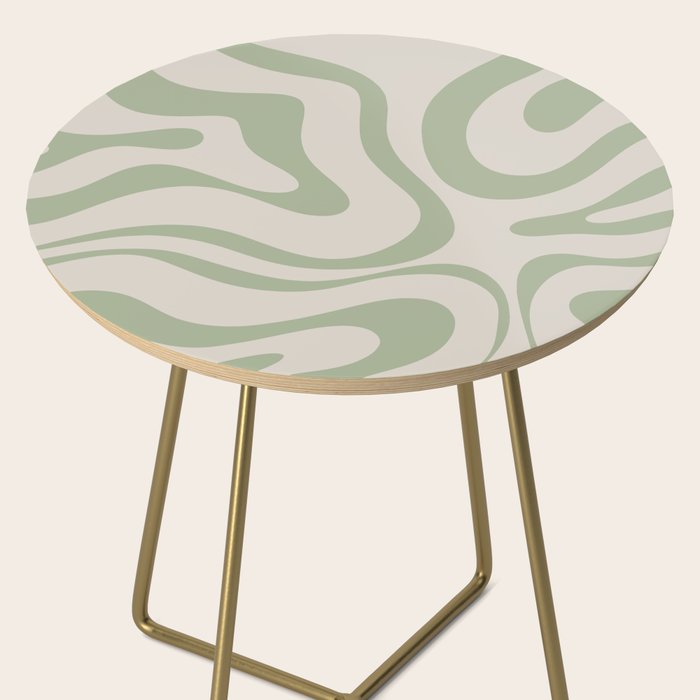 Liquid Swirl Abstract Pattern in Almond and Sage Green Side Table Gallery Image 2