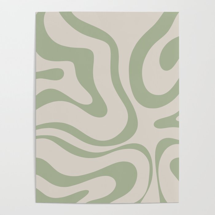 Liquid Swirl Abstract Pattern in Almond and Sage Green Poster Gallery Image 4