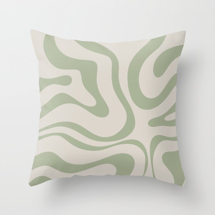 Liquid Swirl Abstract Pattern in Almond and Sage Green Throw Pillow Gallery Image 1