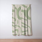 Liquid Swirl Abstract Pattern in Almond and Sage Green Window Curtain Gallery Image 3
