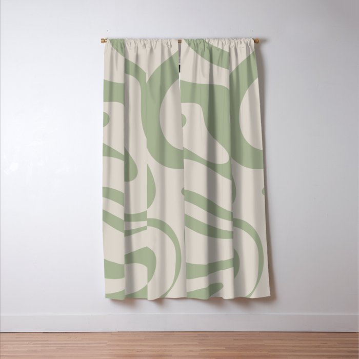 Liquid Swirl Abstract Pattern in Almond and Sage Green Window Curtain Gallery Image 3