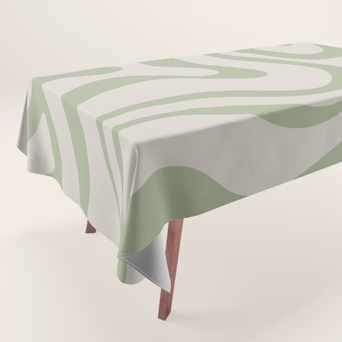 Liquid Swirl Abstract Pattern in Almond and Sage Green Tablecloth Gallery Image 1