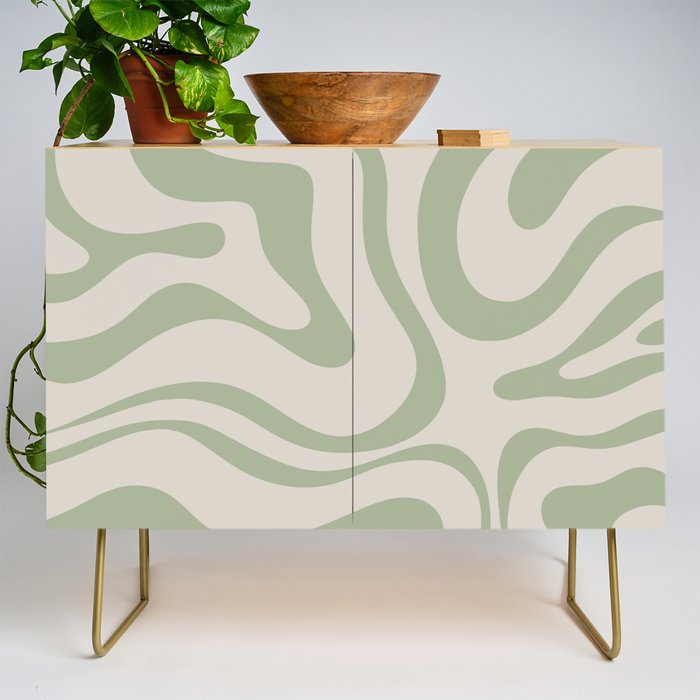 Liquid Swirl Abstract Pattern in Almond and Sage Green Credenza Gallery Image 1
