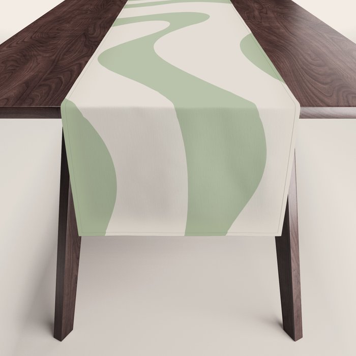 Liquid Swirl Abstract Pattern in Almond and Sage Green Table Runner Gallery Image 1