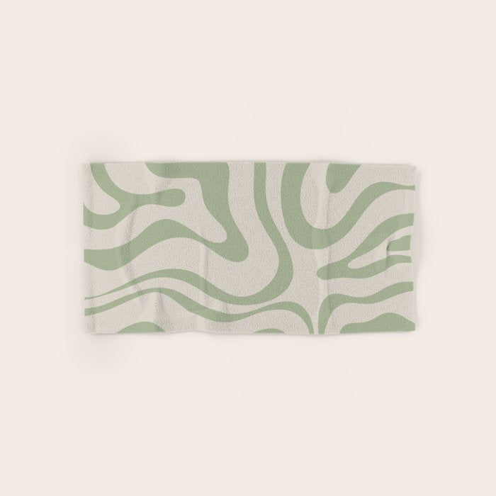 Liquid Swirl Abstract Pattern in Almond and Sage Green Bath Towel Gallery Image 1